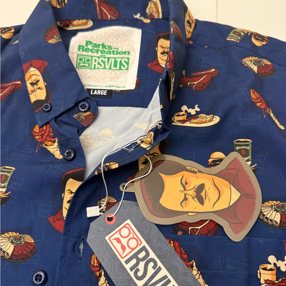 RSVLTS Men's Blue Parks & Recreation Graphic Button-Down Shirt